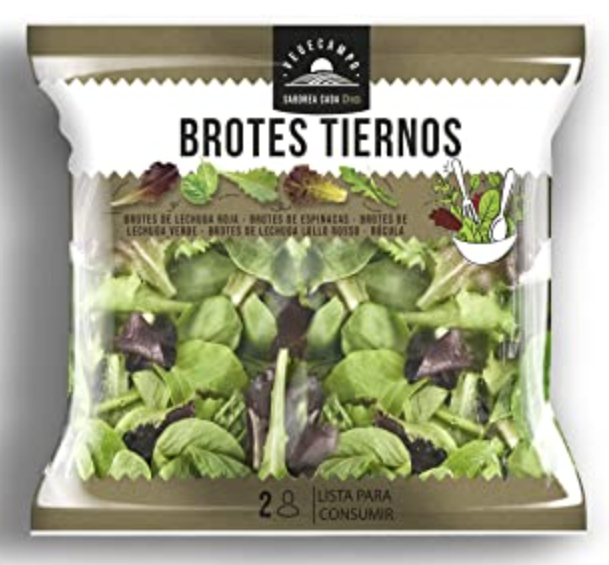 Ensalada de brotes tiernos salmón con ajo y perejil.